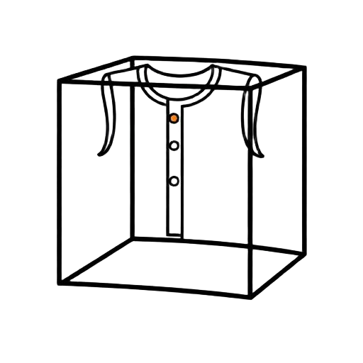 Drape — Brutalist black line icon of a wireframe 3D cube representing a draped garment volume, used to mark 3D and digital twin tools in FashionOS