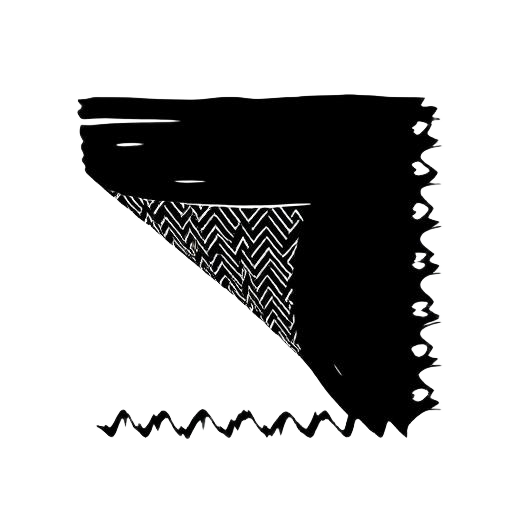 Fabric — Brutalist black line icon of a stacked fabric swatch booklet fanned open, used to mark material and colorway sections in FashionOS