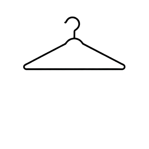 SKU — Brutalist black line icon of a wire garment hanger with a hooked top, used to mark wardrobe, lookbook and merchandising sections in FashionOS