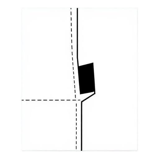 Pattern — Brutalist black line icon of a paper sewing pattern piece with notches and a grain arrow, used to mark pattern-making sections in FashionOS