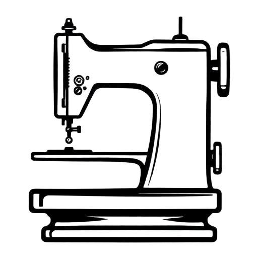Sample — Brutalist black line icon of an industrial flat-bed sewing machine with a needle bar and presser foot, used to mark production steps in FashionOS