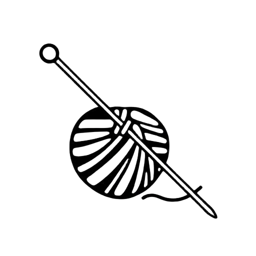 Stitch — Brutalist black line icon of a tailoring sewing needle threaded with a single strand, used to mark hand-finishing steps in FashionOS