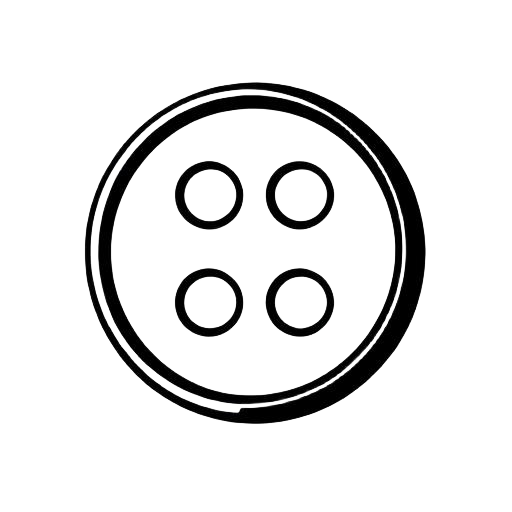 BOM — Brutalist black line icon of a four-hole shirt button viewed from above, used to mark trims, closures and notions in FashionOS