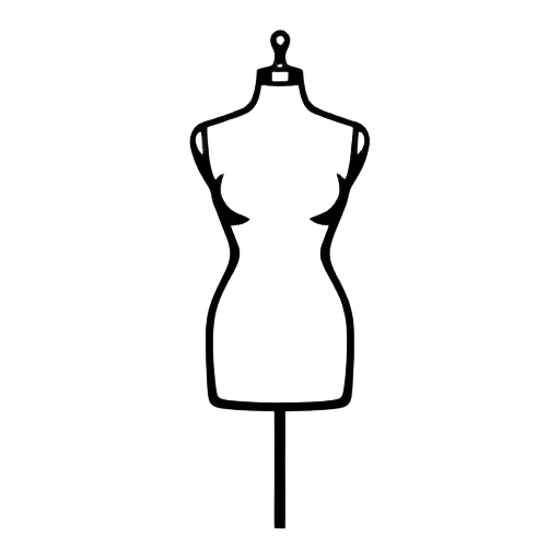 Drape — Brutalist black line icon of a headless tailor's mannequin on a stand, used to mark fitting and silhouette tools in FashionOS